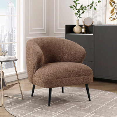 Chaise d'appoint, tissu d'ameublement en tissu brun Boucle, coussins de siège en mousse haute densité