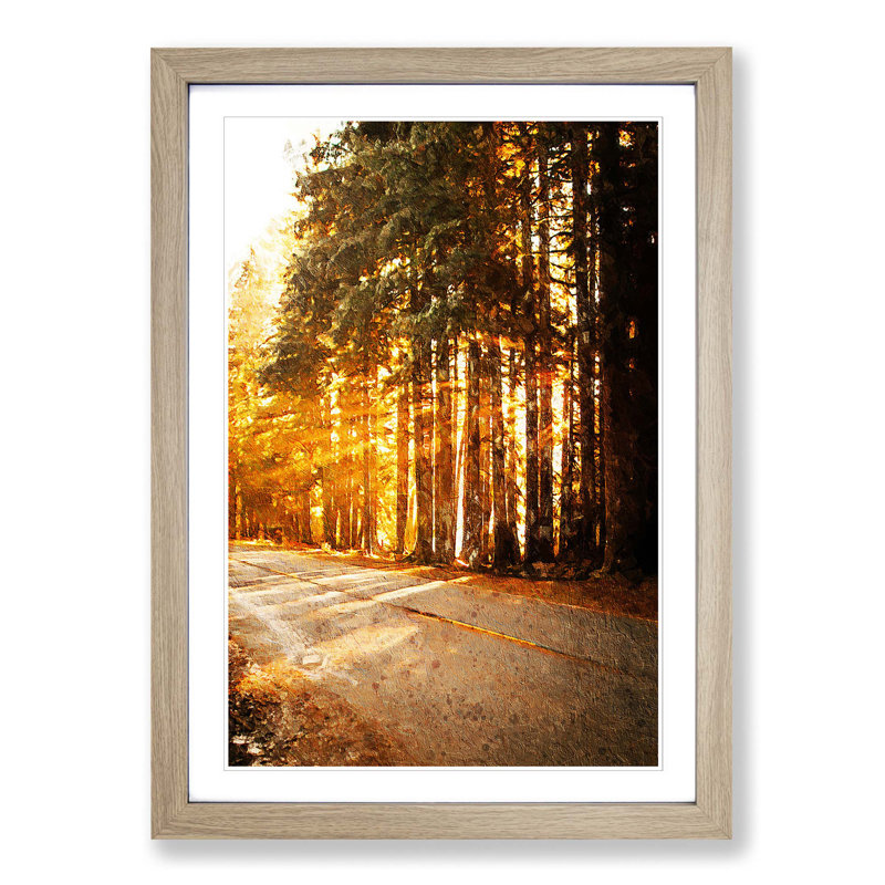 Sunlight Through the Forest - Picture Frame Painting Print, 48cm H x 36cm W x 2cm D, Oak Framed