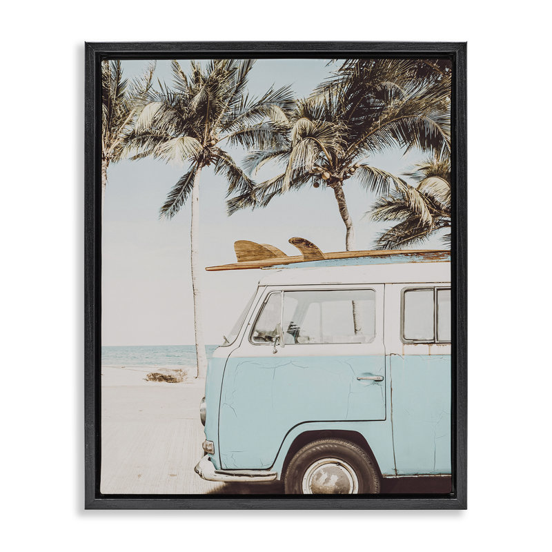  «Retro Surfboard & Van Floater», art mural encadré par LSR Design Studio, Cadre flottant noir de jais, H 21 po x l 17 po