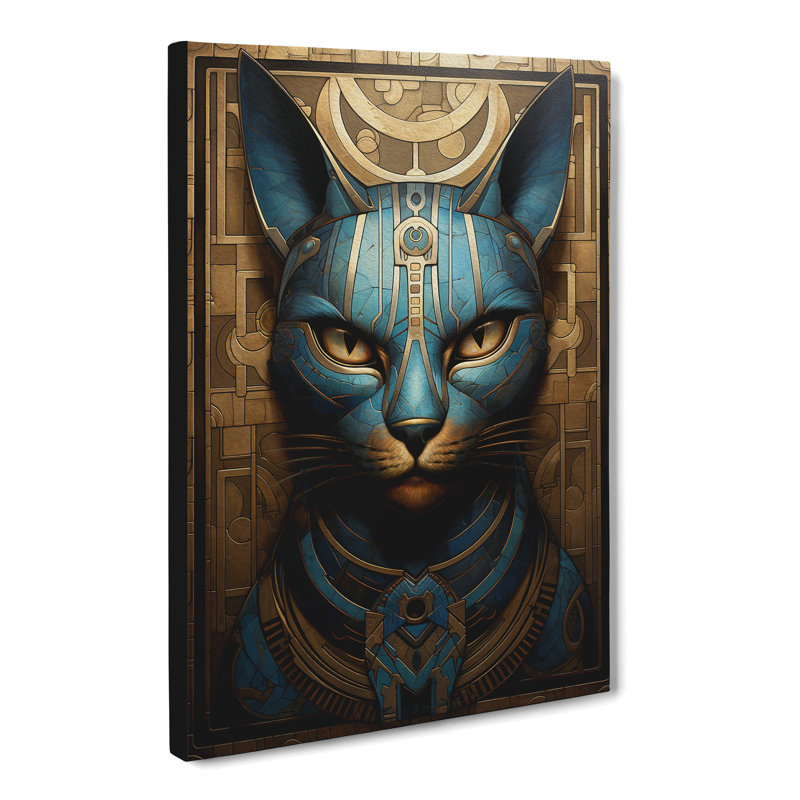 Egyptian Cat Deco No.2 - Print on Canvas, 60cm H x 40cm W x 3cm D