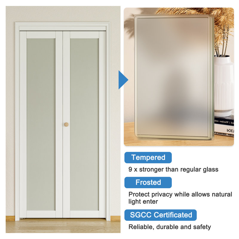 Porte pliante en bois givré 3 pièces avec quincaillerie en verre givré blanc 3 pièces avec quincaillerie, 60 po x 80 po