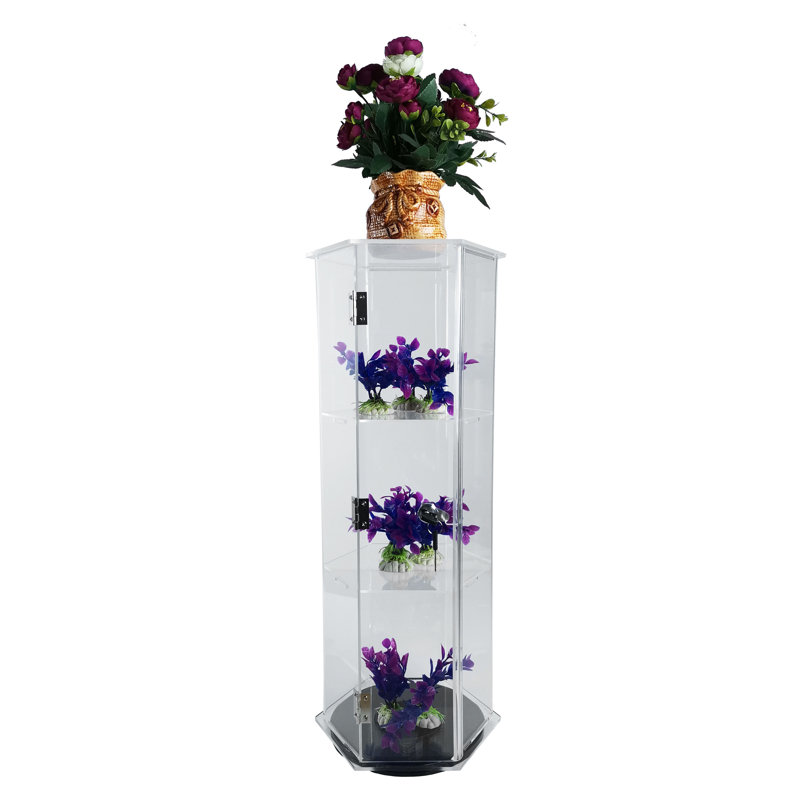 Clear Cabinet Acrylic Showcase Plexiglass Hexagon Shelf Lock Box Valuable Goods 24" Tall
