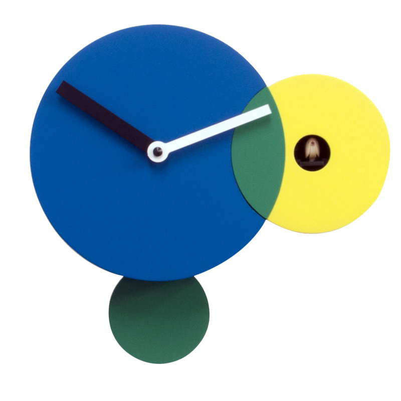 Keyone Wood Wall Clock, Blue and yellow
