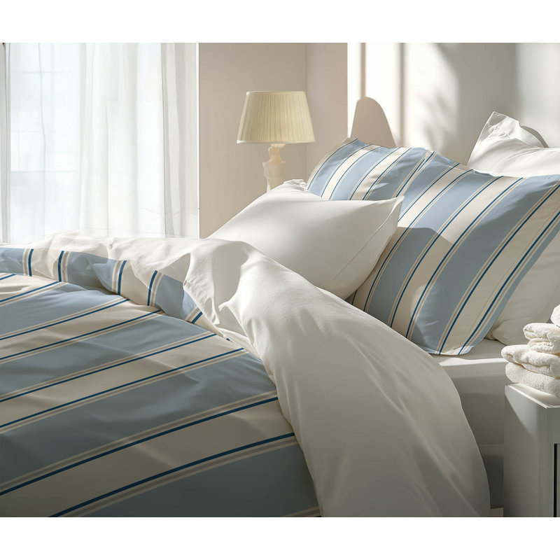 Cabana Stripe 3- Piece Decorative Lightweight Comforter Set, Blue, Queen Comforter + 2 Standard Pillowcases