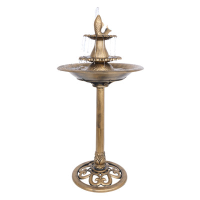 Tiered Pedestal Fish Fountain Birdbath - Gold