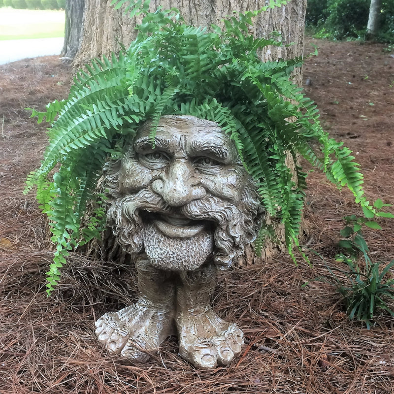 Muggly's Axle Face Statue Planter, Stone Wash