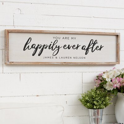 You Are My Happily Ever After Personalized Whitewashed 30""X8"" Barnwood Frame - Floater Frame Textual Art on Wood -  Personalization Mall, 20689-30x8