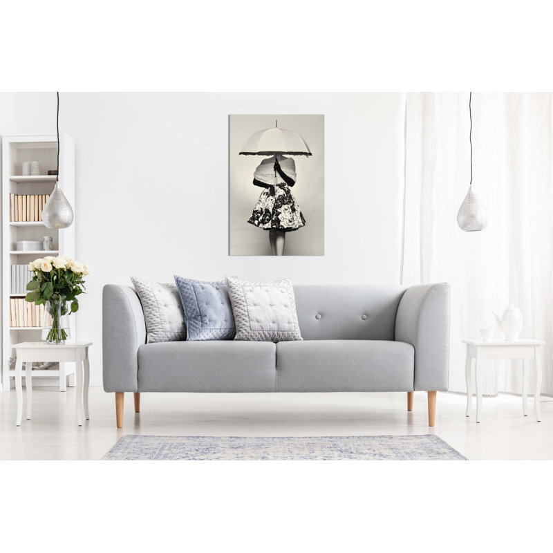 Panther Print Fine Art Prints Black & White Woman Hiding In Umbrella Artistic Framed Canvas Prints, Pictures For Home Walls, Bedroom, Living Room & Bathroom Decor - Wrapped Canvas Art Prints