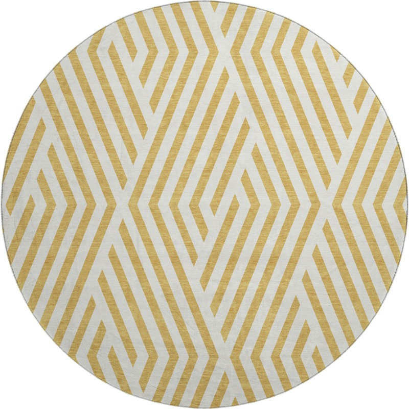 Premium Machine Washable Cerrito AMF550 Gold Rug, Round 8'
