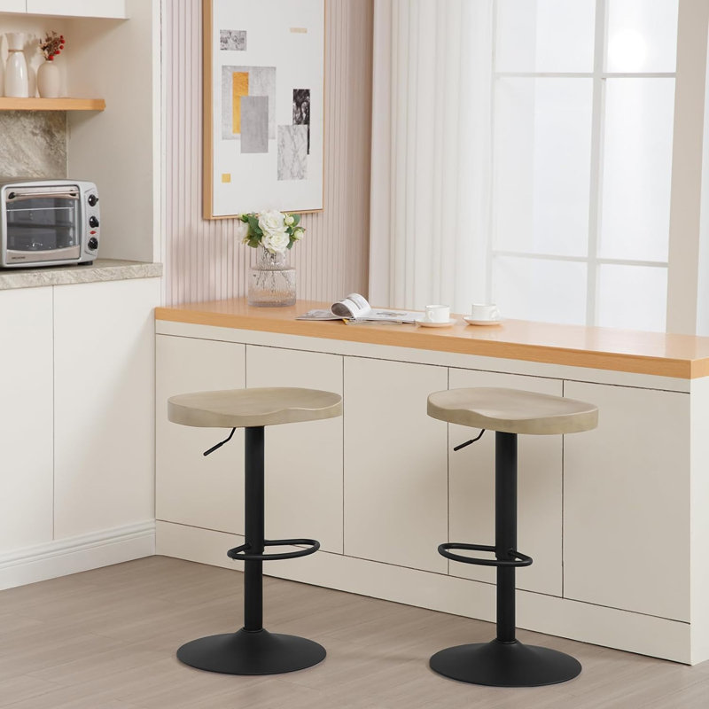 bar stools, height -adjustable swivel stool, with saddle seat, footrest, swivel stool made of solid wood, kitchen stool, make -up stool, work stool