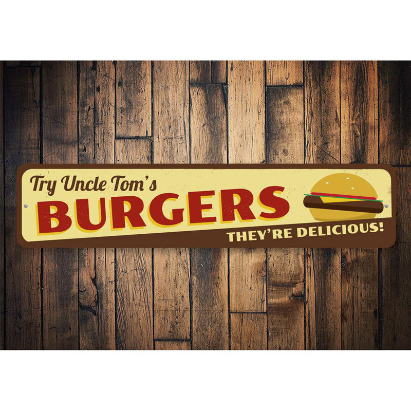 Enseigne en aluminium de délicieux burgers, H 6 po x l 24 po x P 0,06 po