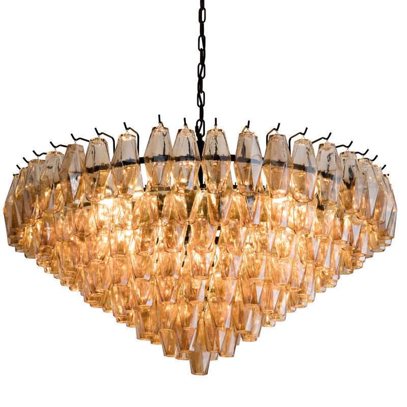 Angulo 14 - Light Modern Round Chandelier Ceiling Light Pendant Lighting Fixture with Tiered Smoke Glass Tubes, Matte Black