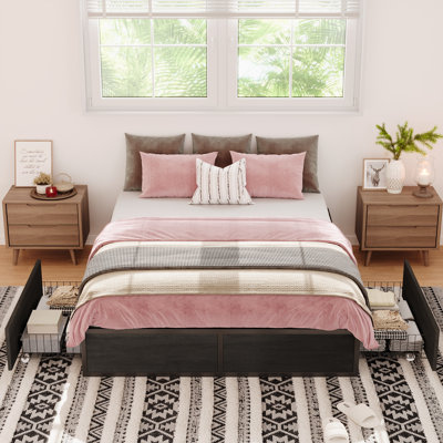 Platform Storage Bed Frame With 2 Customizable Drawers,No Box Spring Needed