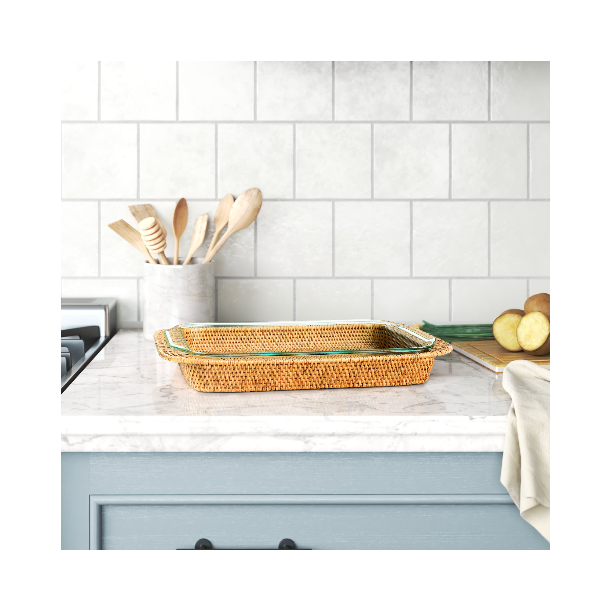 Camden Rattan Baking Dishes, Honey Brown, 2" H x 13" W x 9" D