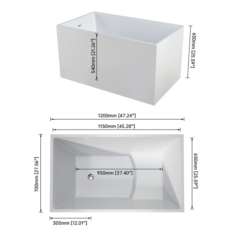 47"28" White Bathtub, Square Shape, Comfort - Oriented Soaker, High Gloss Acrylic, Long Term Durability, Space Efficient Setup Rectangular Acrylic Tub, Finish, Thoughtful Design, Quality Resin, ,