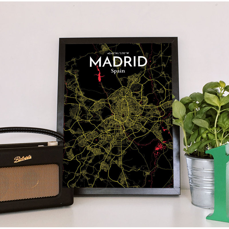 « madrid city map », reproduction d’impression sur affiche en contraste, H 36 po x l 24 po x P 0,05 po