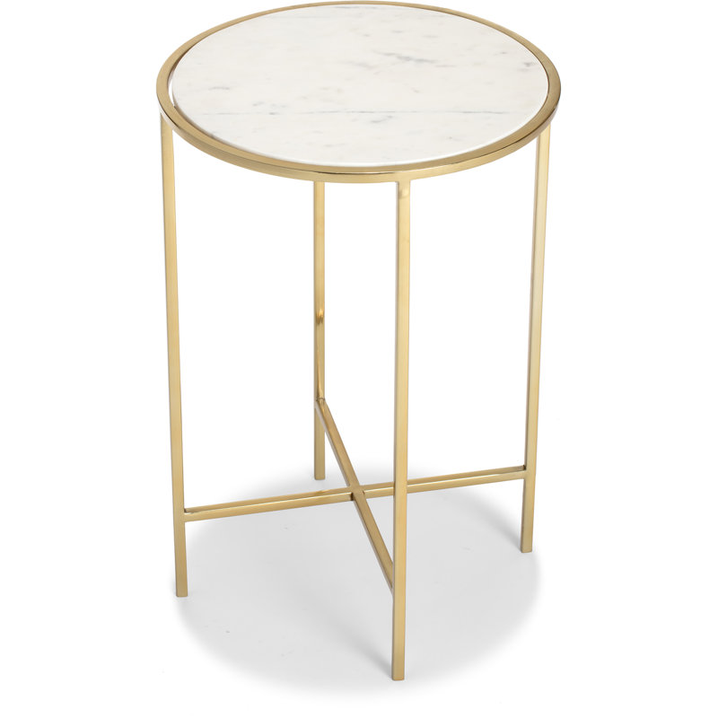 Elliott Round White Marble and Gold Metal Side Table