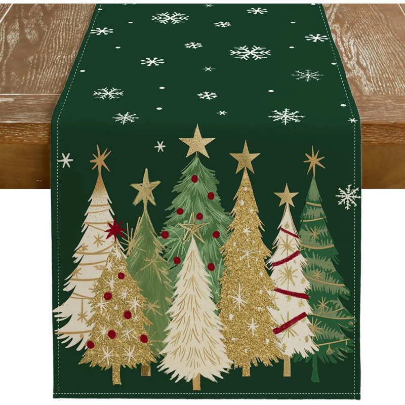 Christmas Table Runner 13x72 Inch, Winter Snowflake And Tree Farmhouse Decoration For Dining Table, Indoor/outdoor Holiday Decor