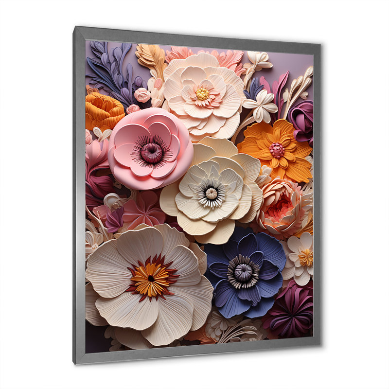Artistique beige et rose dans les pensées, H 44 po x l 34 po x P 1,5 po, Cadre simple argenté