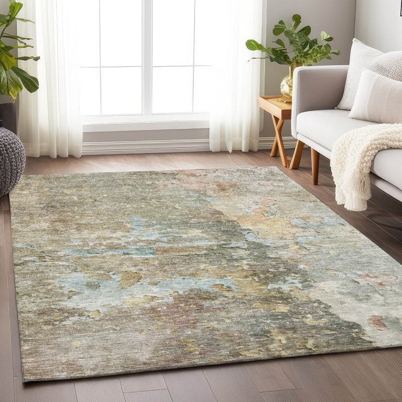 Machine Washable Indoor/Outdoor Claudian ACN1234 Brown 2'3" x 7'6" Runner Rug, Rectangle 10' x 14'