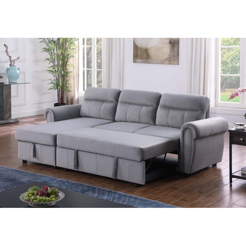Canapé-lit modulaire réversible en tissu 96,5 po, Orienté à gauche (vu de face), Velours gris velours