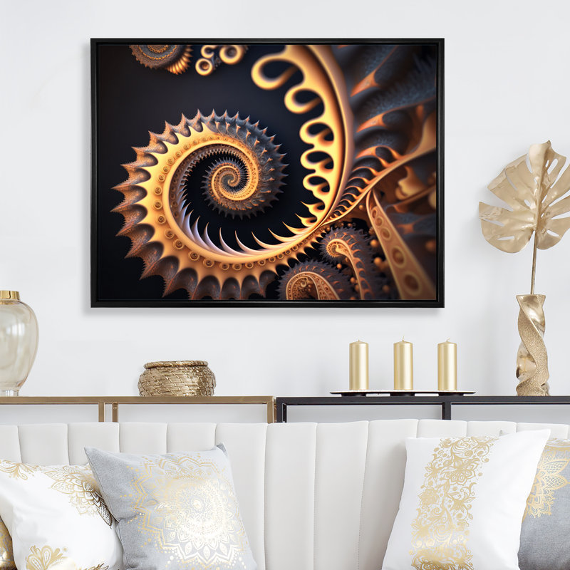 Golden Fractal Bliss IX - reproduction sur toile, H 24 po x l 32 po x P 1 po, Cadre flottant noir