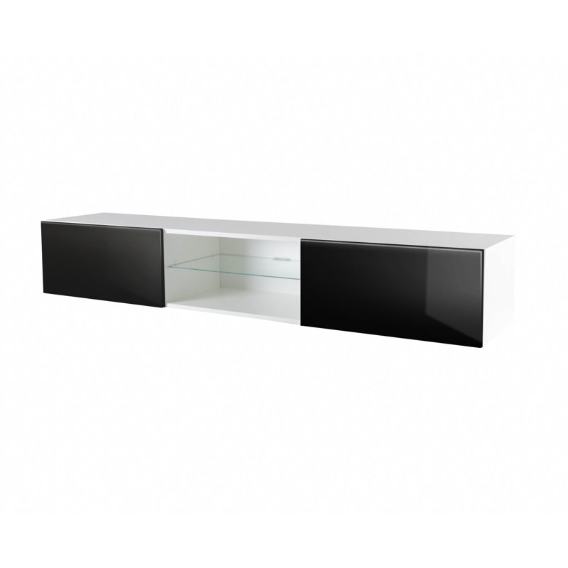 Robertson Unfinished Floating TV Stand for TVs up to 88", White/Black Gloss