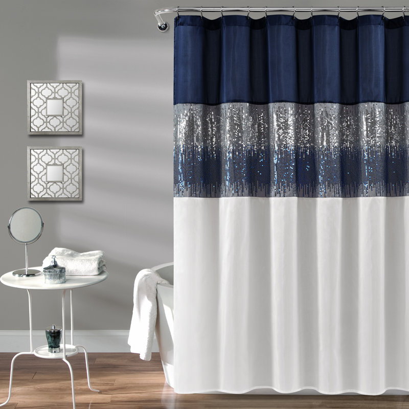 Pruneda Polyester Shower Curtain, 183cm W x 213cm L, Navy/White