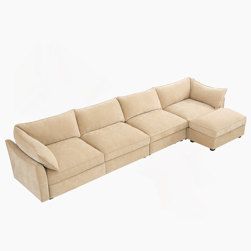 Canapé modulaire en L, canapé avec 1 repose-pieds mobile, coussins, canapé modulaire confortable avec tiroir de rangement sous chaque siège, chenille