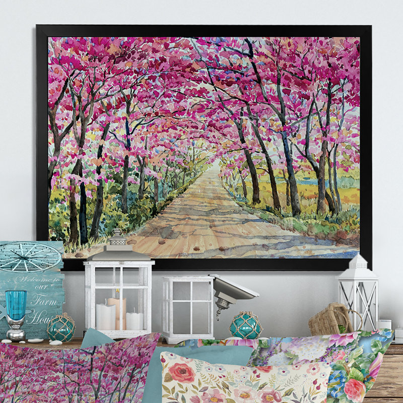 «Path To The Enchanted Pink Forest», reproduction sur toile flottante, Impression encadrée, H 16 po x l 32 po, Noir