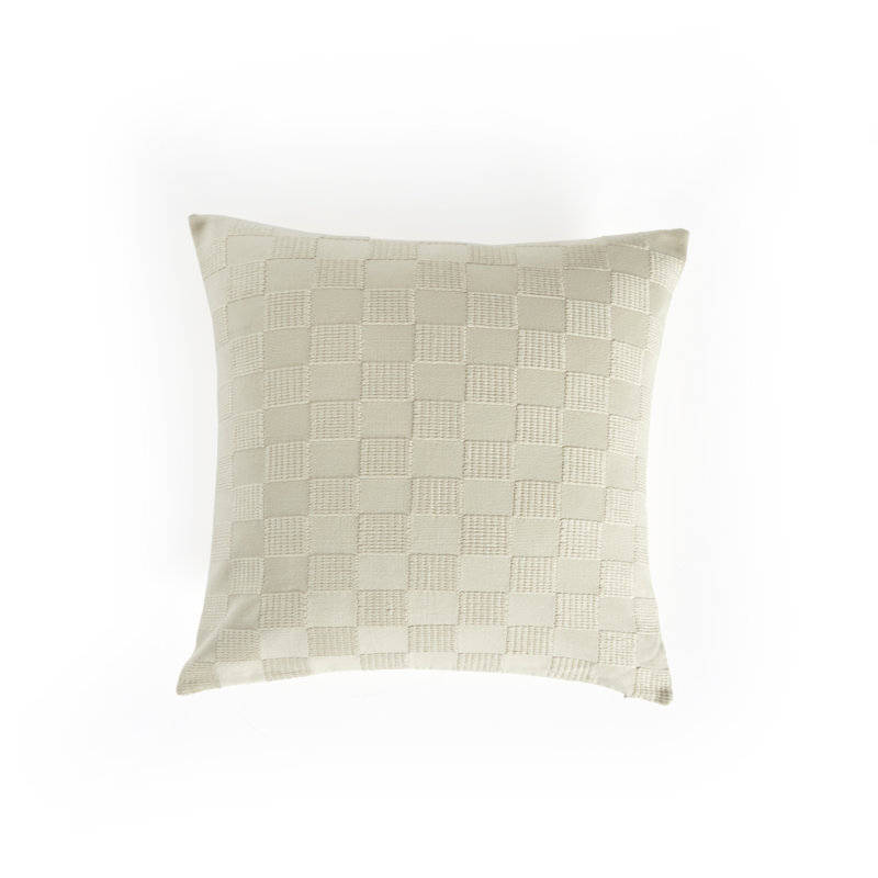 Handwoven Ivory Cotton and Off-White Canvas Checked Pillow