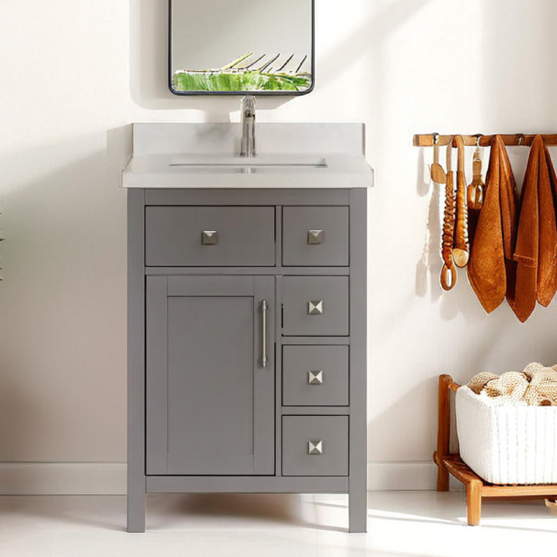 Lavanti Oakford 24 Inch Bathroom Vanity with Sink – 100% Premium Solid Wood, Stylish Gray Vanity Bathroom with Storage Cabinet – Modern Bathroom Vanities with Single Vanity Sink & 1.5" Quartz Countertop