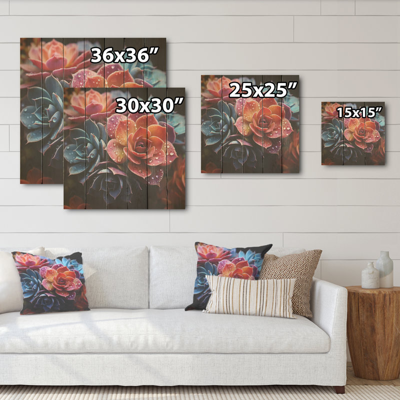 Succulentes colorées «Come Alive» - Art sur bois succulent sur bois de pin naturel, H 30 po x l 30 po