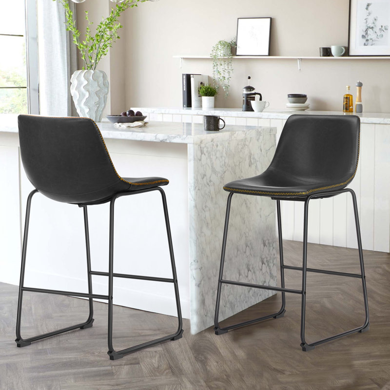 Tabouret Gillyan, Noir, Tabouret de comptoir (hauteur du siège 25,9 po)