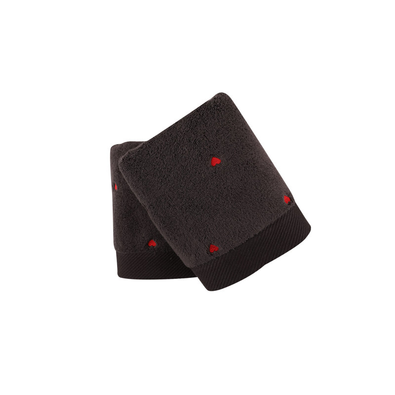 Ensemble de 2 serviettes de bain 100% coton, Gris foncé / Rouge, Hand Towel - 2 pack