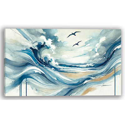 Coastal Currents and Seagulls Wrapped Canvas Wall Art Print