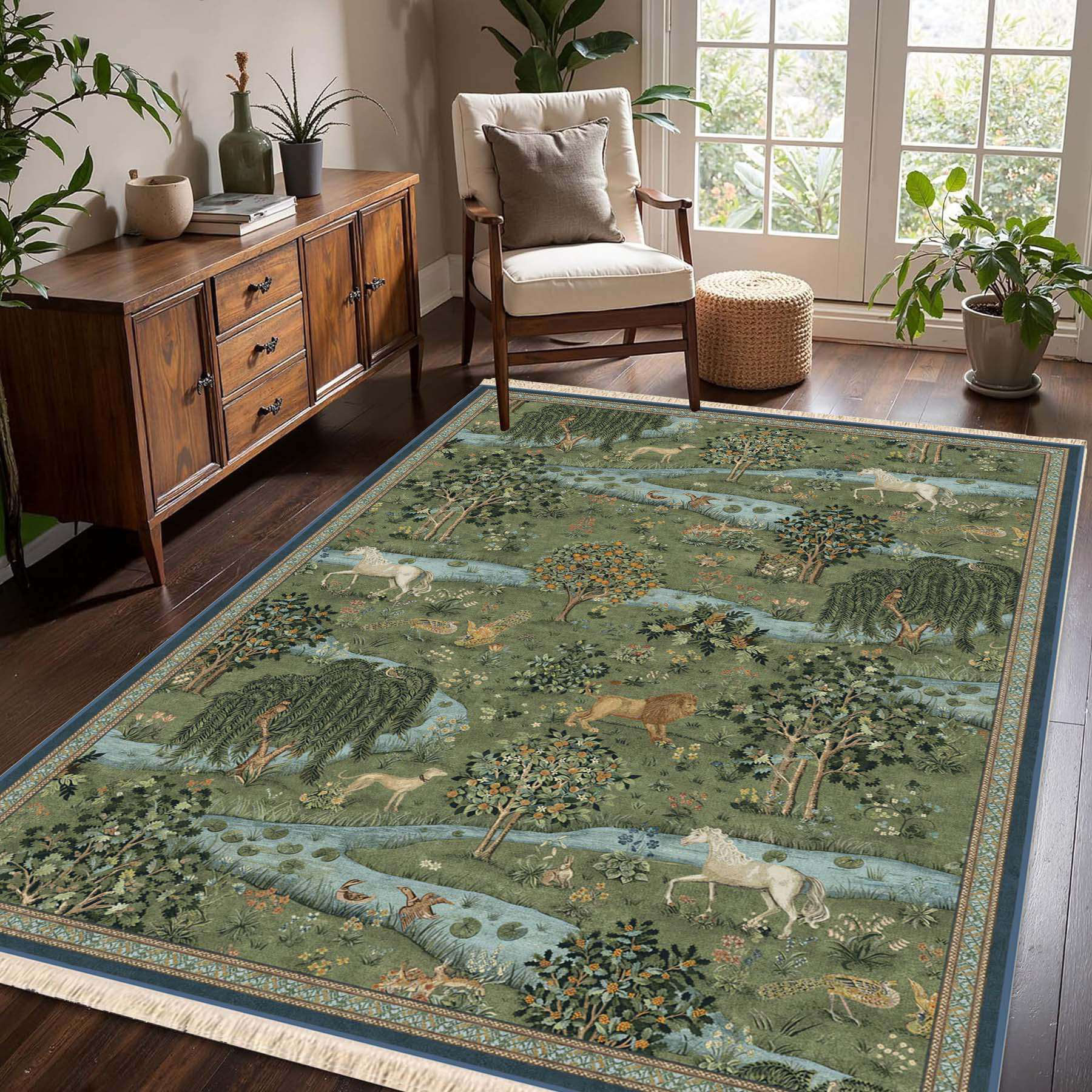 Astoria Grand Medieval Tapestry Wildlife Print Area Rug | Wayfair