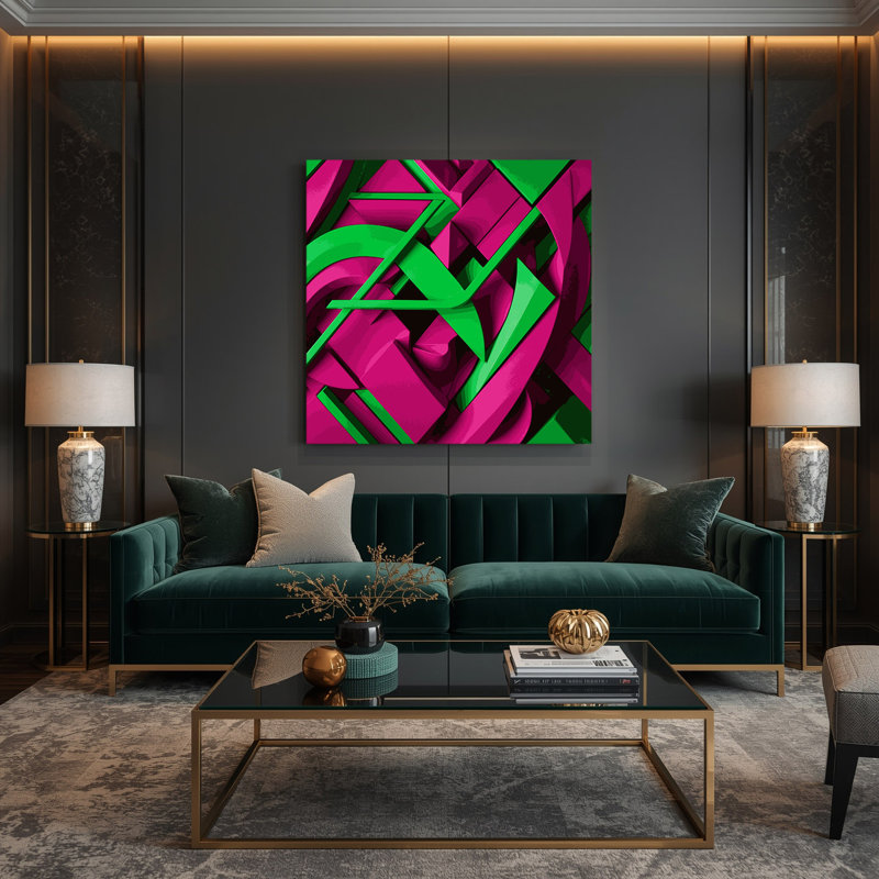 «Geometric Abstraction 43», art mural sur toile rose, H 8 po x l 8 po
