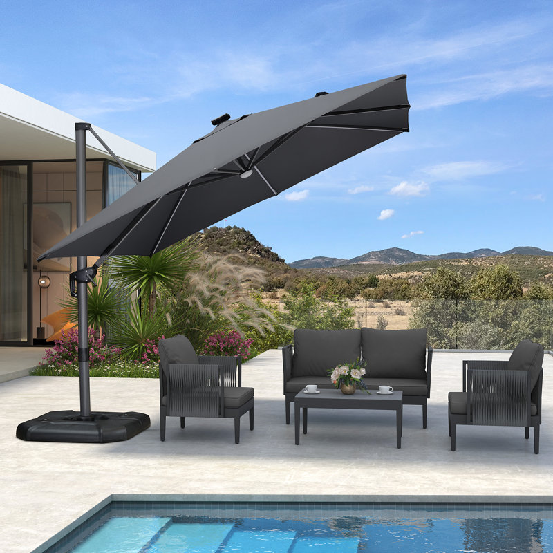 304cm Lighted Cantilever Parasol, Light Grey