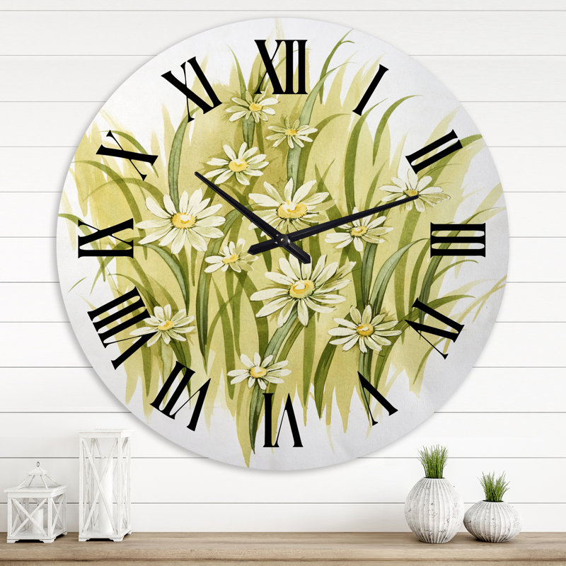 White Meadow Flowers - Horloge murale traditionnelle, Surdimensionné