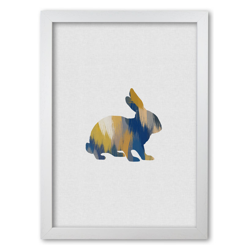 Rabbit Blue & Yellow - Print, 84.1cm H x 59.4cm W x 4cm D, Wrapped Canvas
