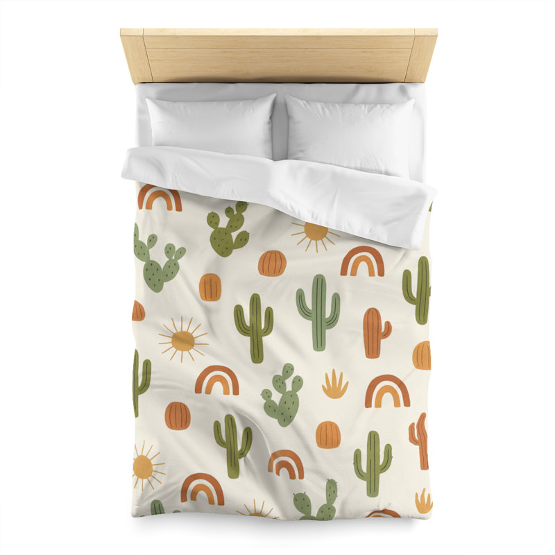 Microfiber Duvet Cover Boho Style, Design 18, Green/White, Twin Duvet Cover