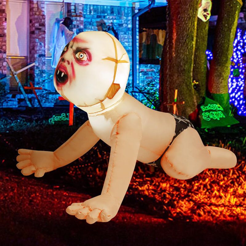 Dégagement de décoration de cour gonflable pour bébé zombie 4 pi avec lumières DEL Halloween