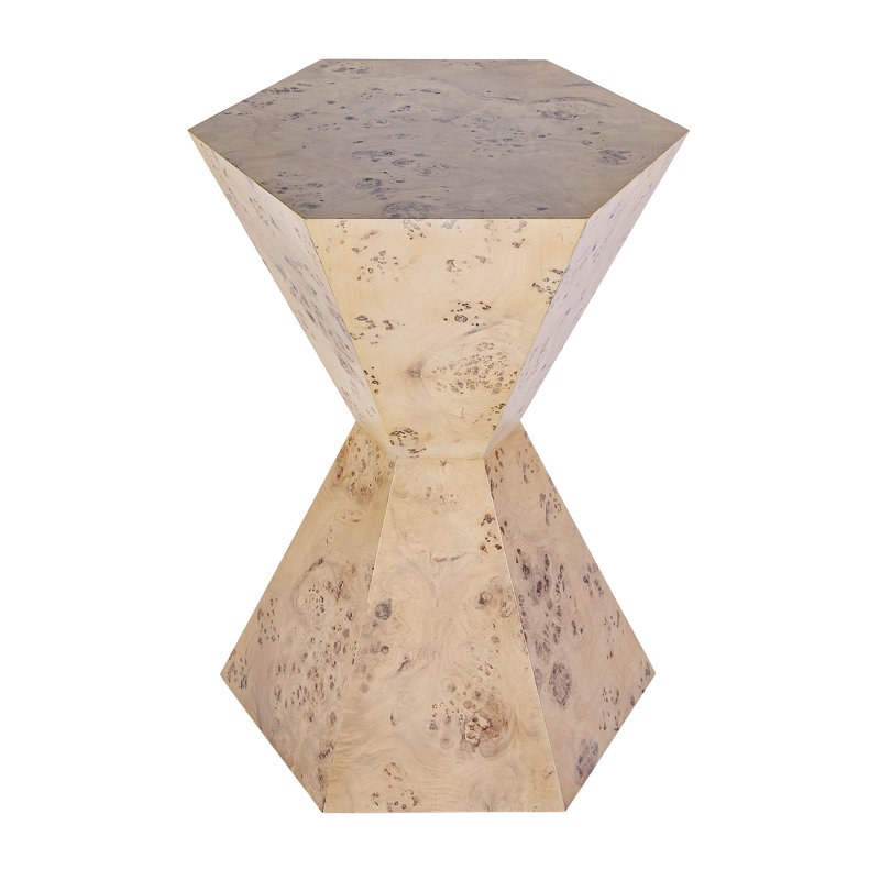 Billie Hexagonal Burl Side Table, Beige