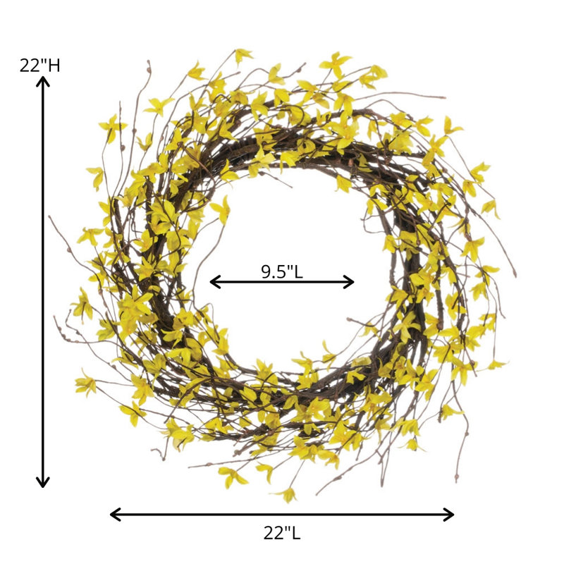 Couronne de forsythia artificielle, H 22 po x l 22 po x P 11 po