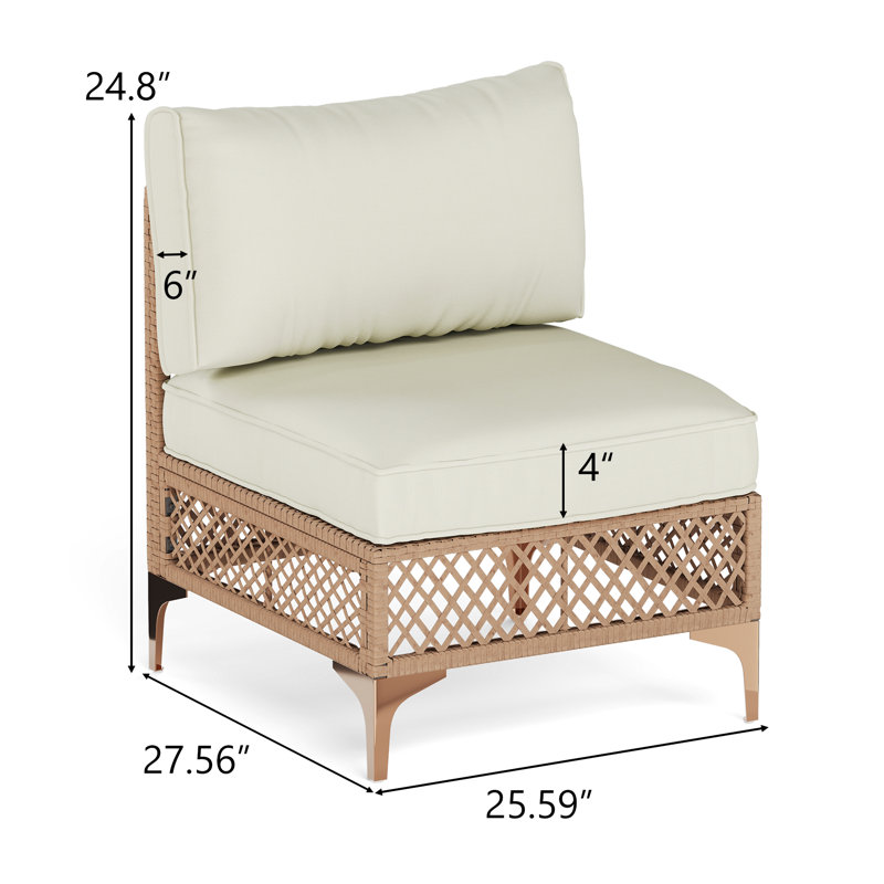 2-piece Premium Wicker Patio Armless Chairs, Beige, Brown