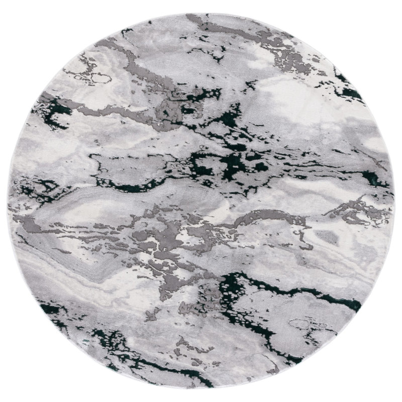 Pressley Abstract Ivory/Gray/Green Area Rug, Round 6'7"
