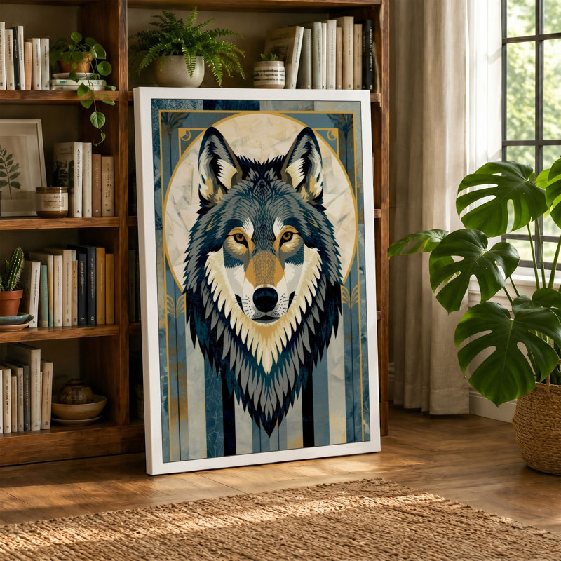 Noble Wolf Geometric - Wrapped Canvas, 18x12 - 45.7 x 30.5 cm, Ochre Border