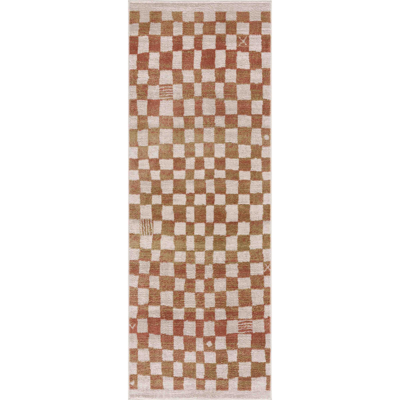 Jasha Checkered Area Rug, Runner 2'7" x 10', Beige