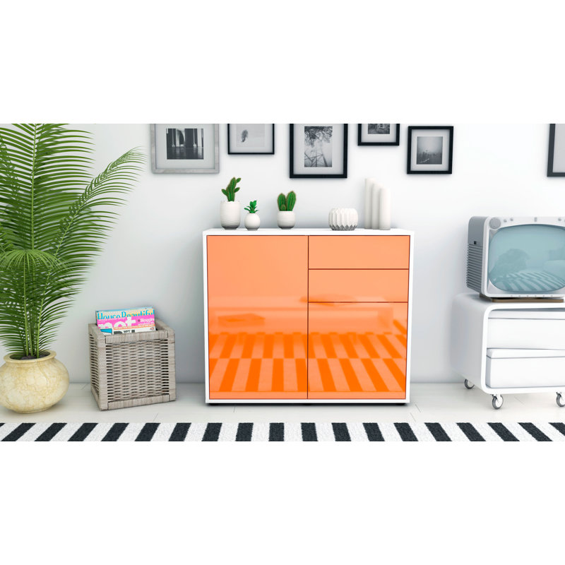 Princeton 92cm Sideboard, White/High-gloss orange